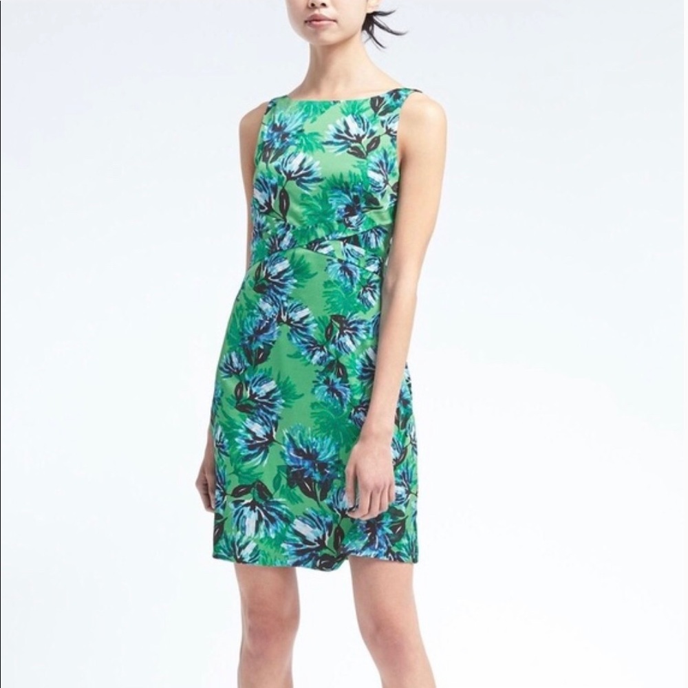 Banana Republic Green Floral Apron Fit Flare Dress